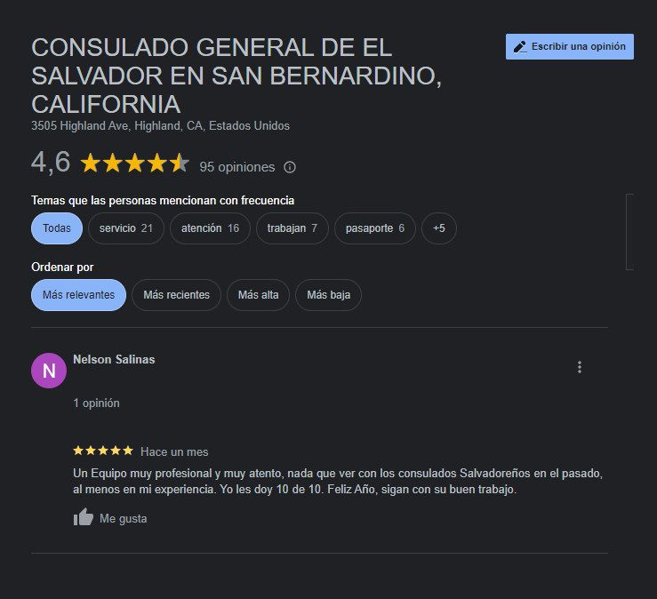 reviews consulado salvadoreño san bernardino