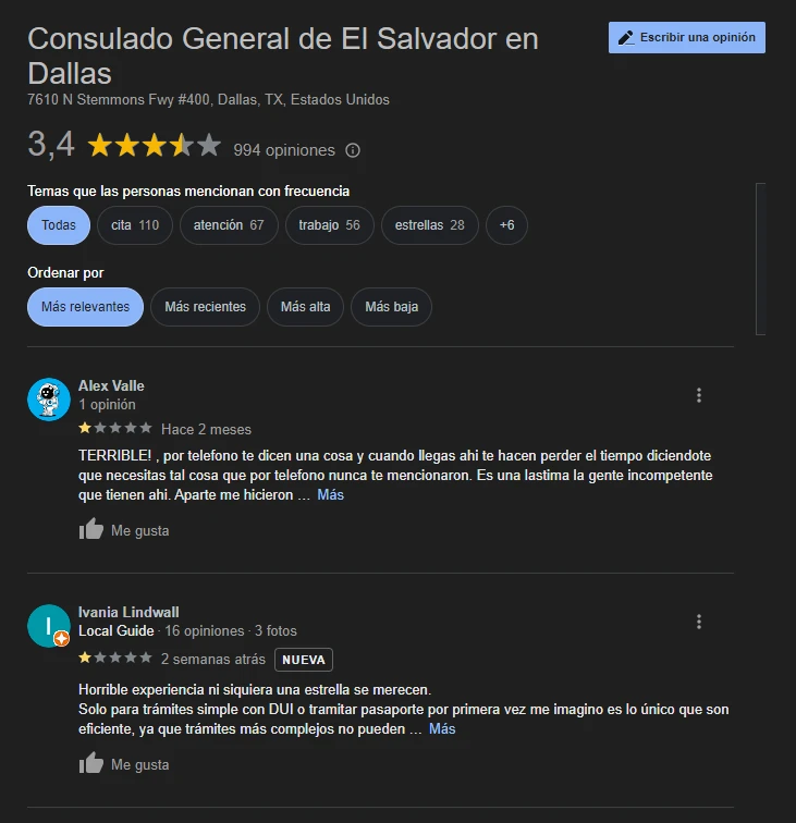 opiniones de consulado de el salvador en dallas